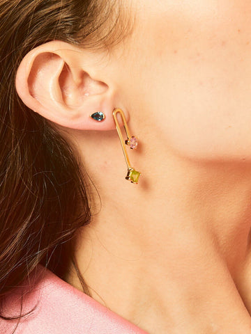 LÚDERE On My Way To Wonderland Earrings in gold vermeil with pink topaz, peridot, and london blue topaz