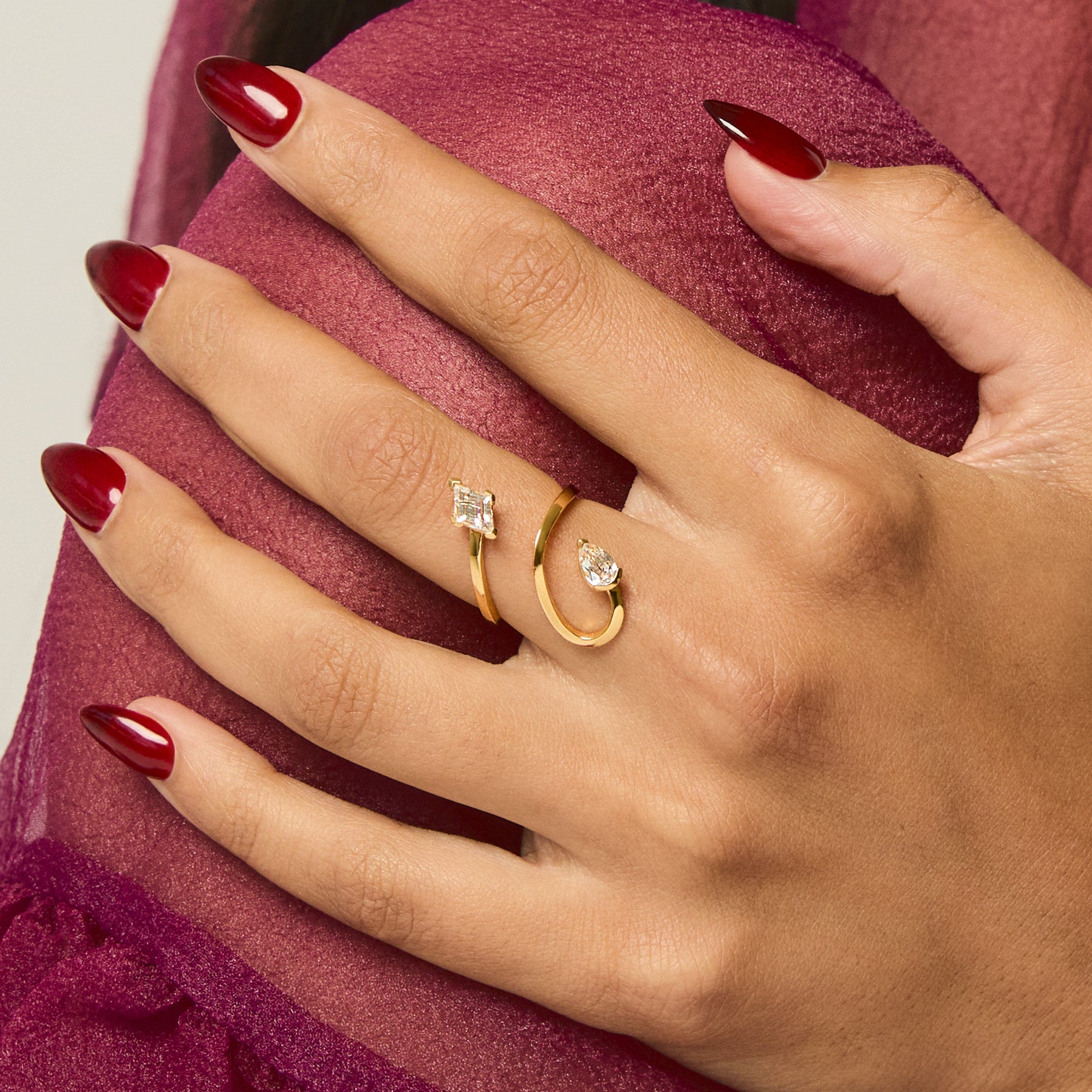Life Won't Wait Ring - LÚDERE 18K gold vermeil open spiral wrap ring with pear and lozenge white topaz gemstones