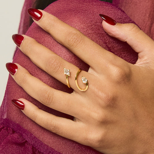 Life Won't Wait Ring - LÚDERE 18K gold vermeil open spiral wrap ring with pear and lozenge white topaz gemstones