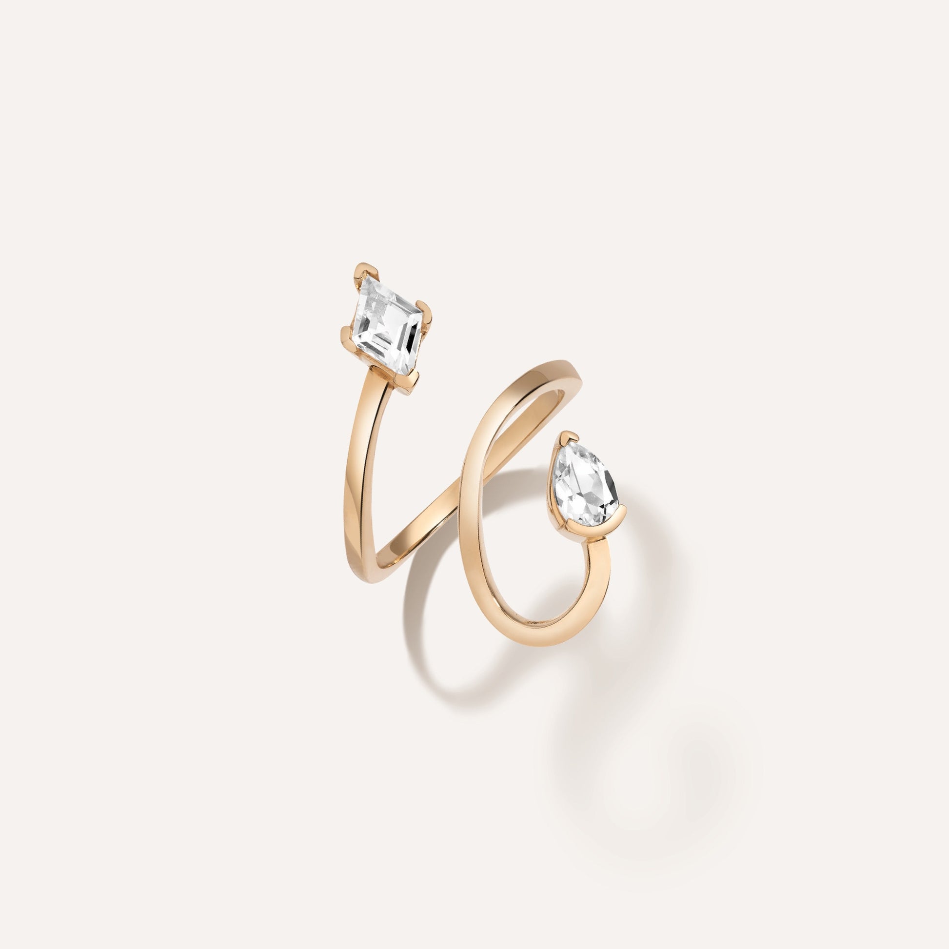 Life Won't Wait Ring - LÚDERE 18K gold vermeil open spiral wrap ring with pear and lozenge white topaz gemstones