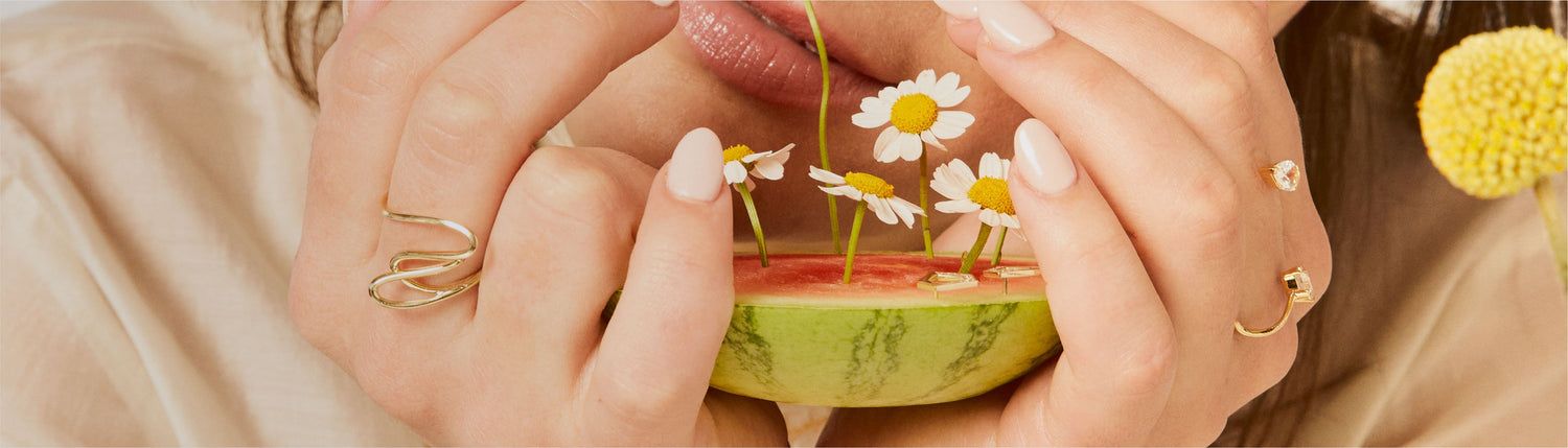 Ludere Jewelry watermelon & daisy image with rings
