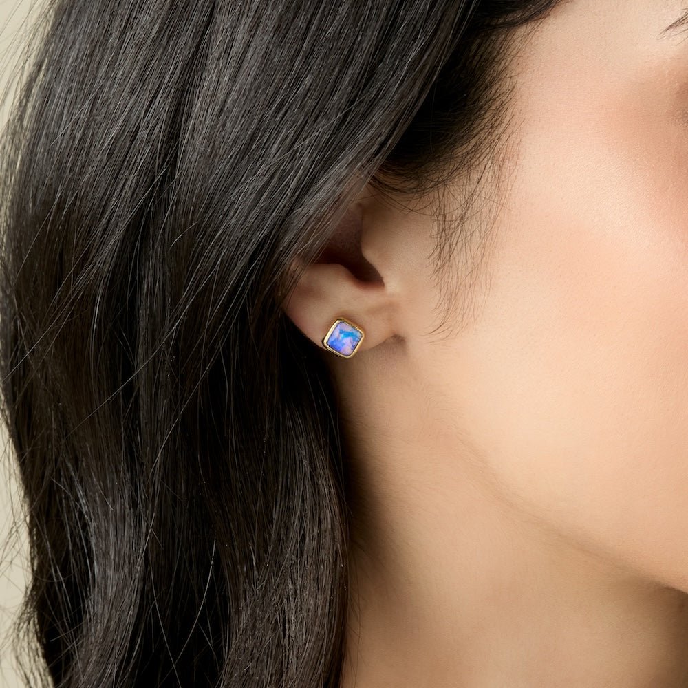 18K Australian Opal Square Stud Earrings